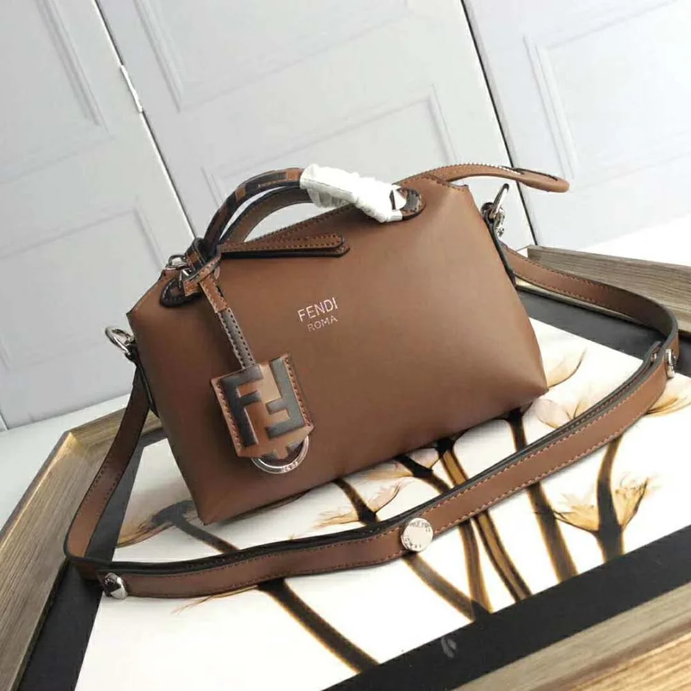 Fendi By the Way Mini Small Leather Boston Bag for Women in Brown Fendi By the Way Mini Small Leather Boston Bag for Women in Brown