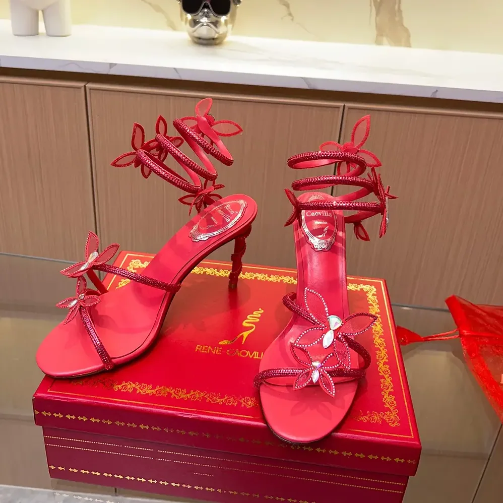 Rene Caovilla Margot Red Powder Butterfly Sandal 105 for Women Rene Caovilla Margot Red Powder Butterfly Sandal 105 for Women