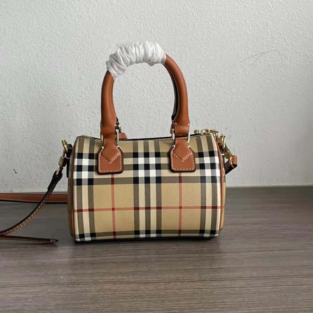 Burberry Mini Check Bowling Bag for Women in Brown