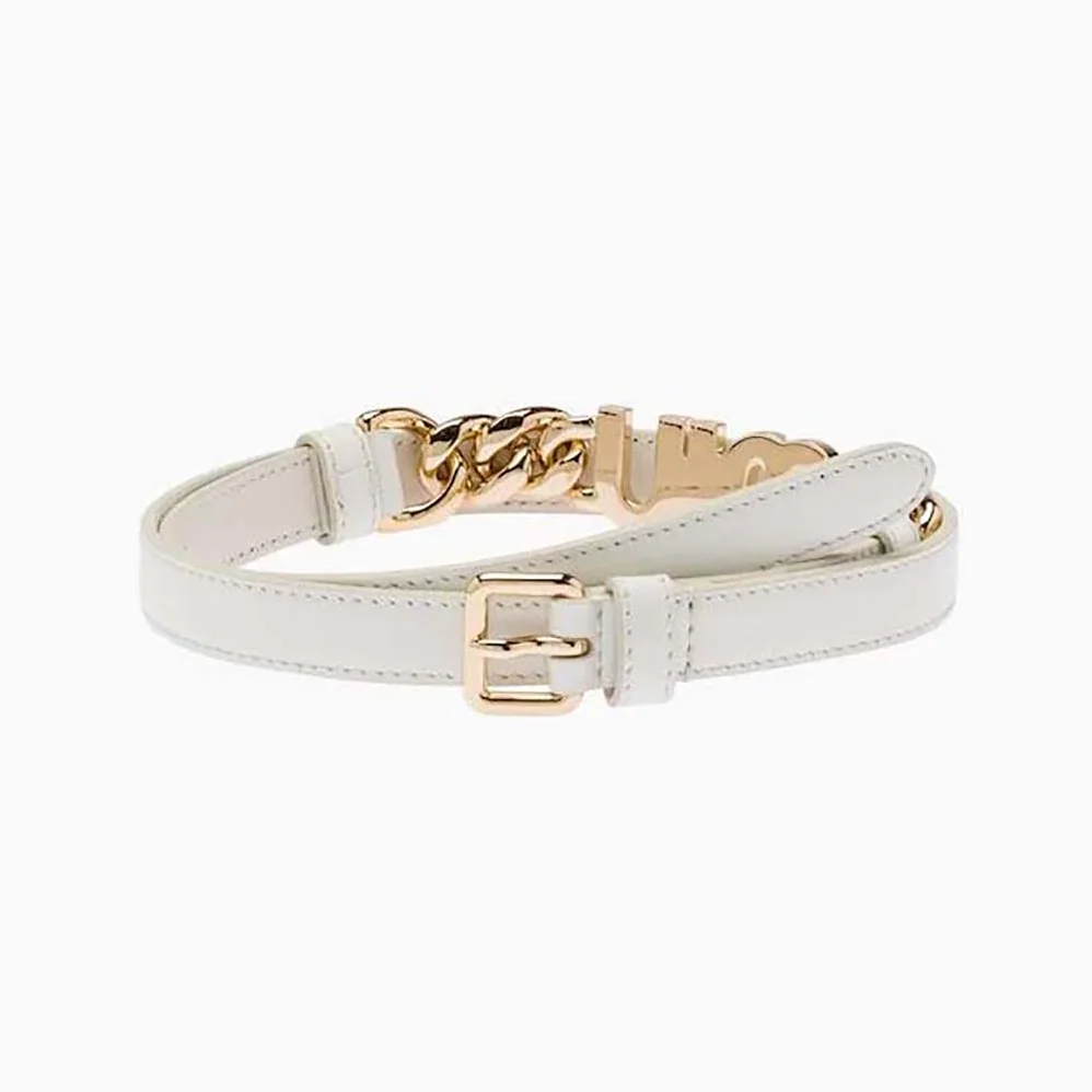 Miu Miu Brushed Leather Belt with Logo for Women in White