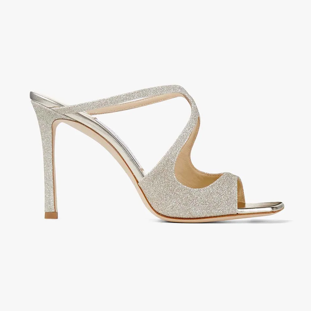 Jimmy Choo Anise 95 Platinum Ice Dusty Glitter Mules for Women Jimmy Choo Anise 95 Platinum Ice Dusty Glitter Mules for Women