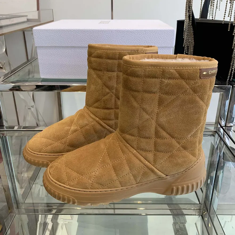 Dior Frost Ankle Boot Camel Cannage Suede and Ecru Lambskin Shearling for Women Dior Frost Ankle Boot Camel Cannage Suede and Ecru Lambskin Shearling for Women