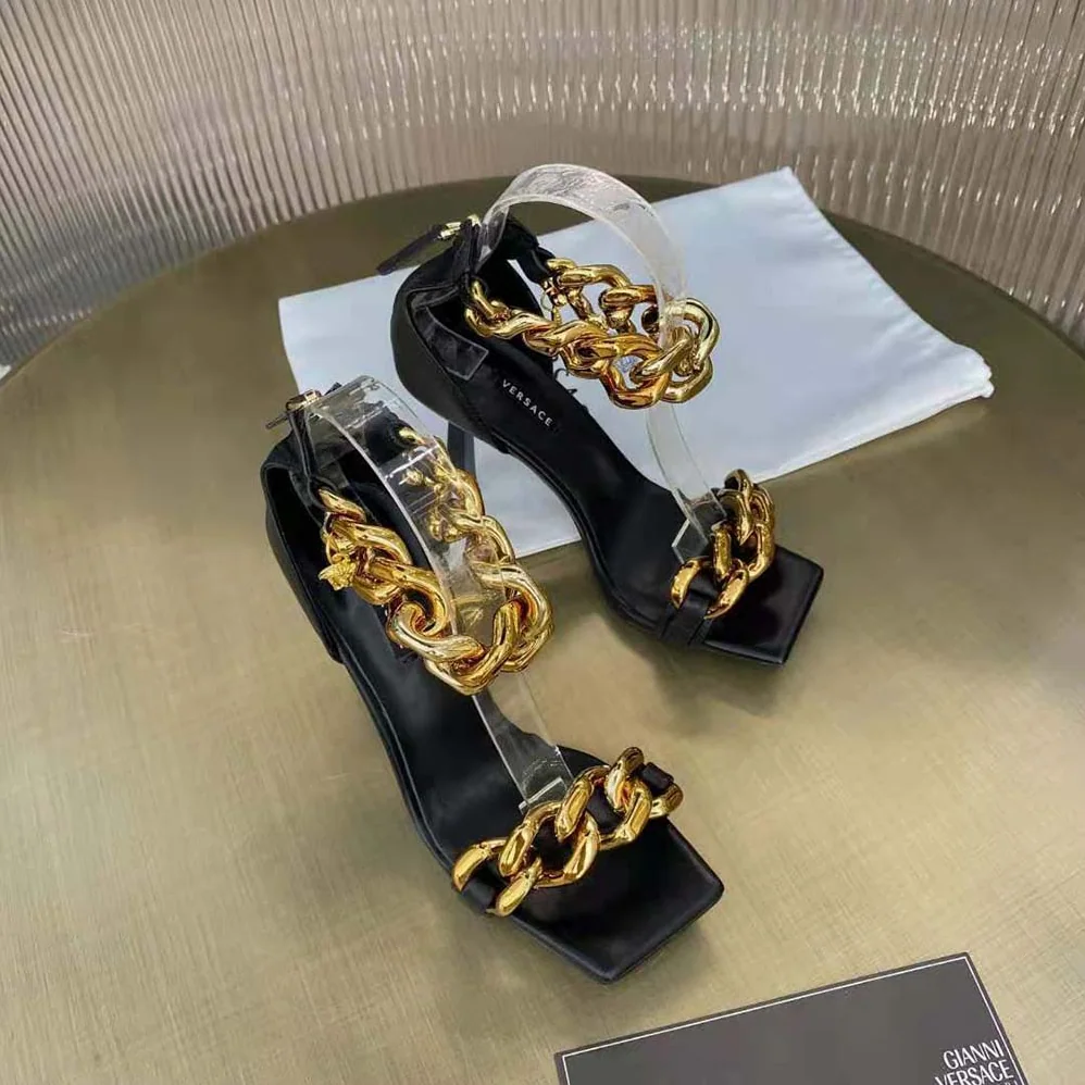 Versace Medusa Chain Nappa Leather Sandals in 11cm Heel for Women in Black