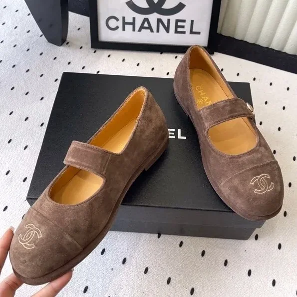 Chanel Mary Jane Flats Brown Suede