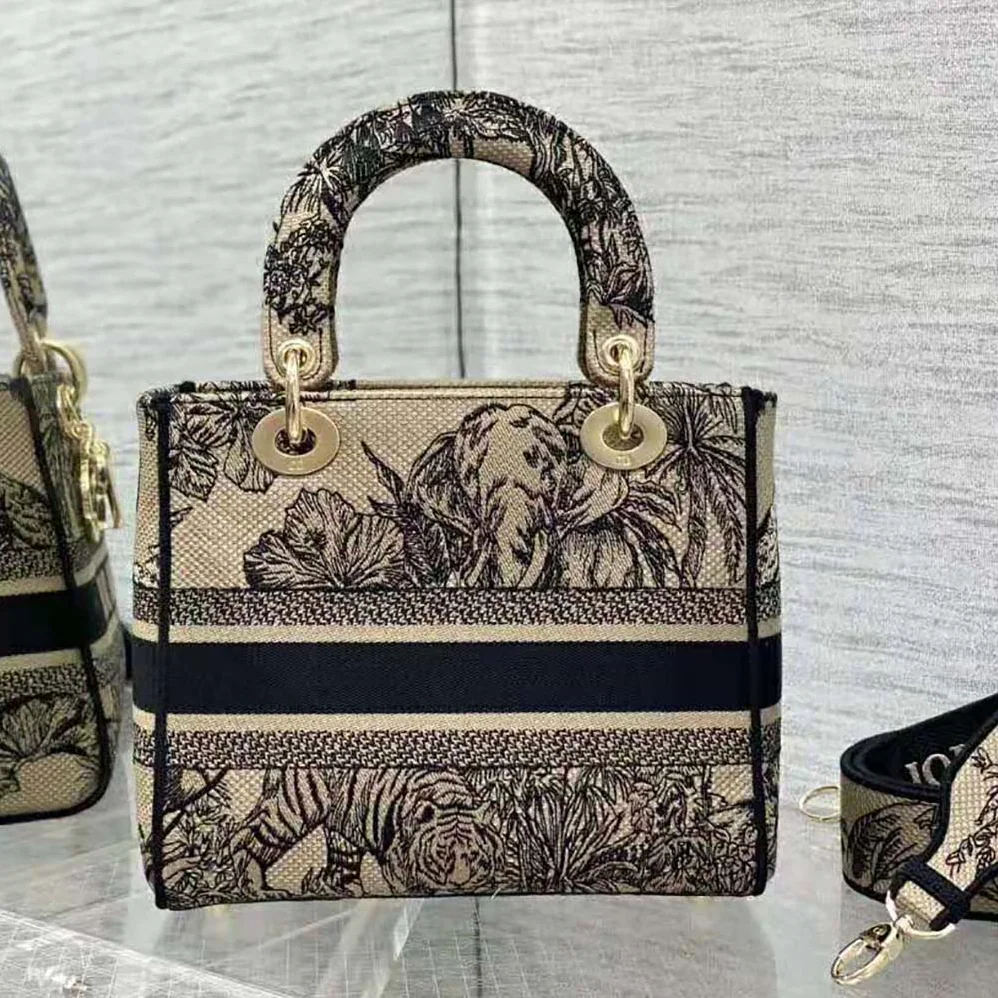 Dior Medium Lady D-lite Bag Beige Multicolor Toile de Jouy Voyage Embroidery for Women