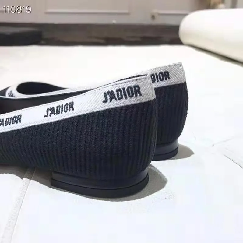 Dior J'adior Embroidered Ballet Flat Technical Canvas Embroidered Ribbon for Women in Black