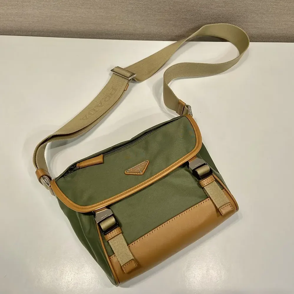 Prada Re-Nylon and Leather Shoulder Bag for Men in Dark Green