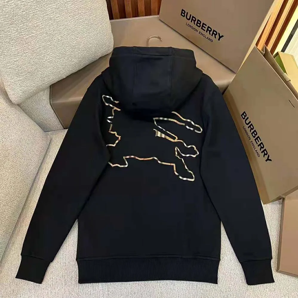 Burberry Check EKD Cotton Hoodie for Men in Black Burberry Check EKD Cotton Hoodie for Men in Black