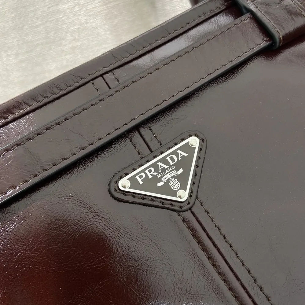Prada Bonnie Leather Tote Bag for Unisex in Dark Brown