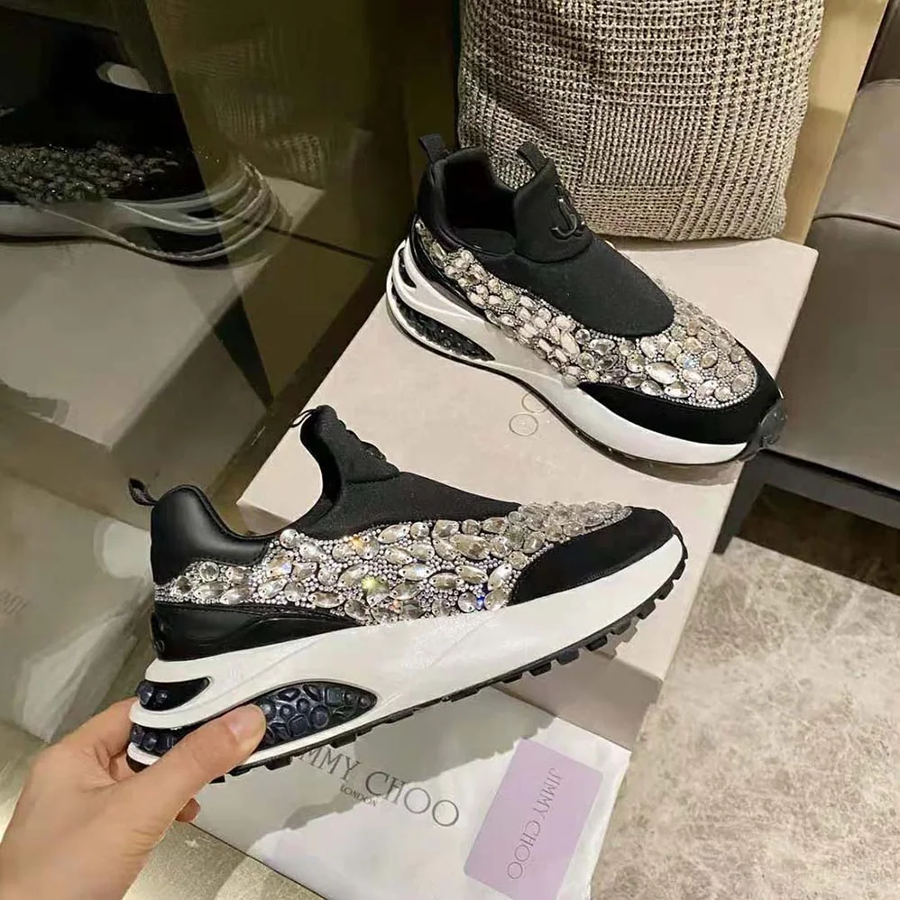 Jimmy Choo Memphis/F Ballet Black Mix Neoprene and Leather Low Top Trainers for Women