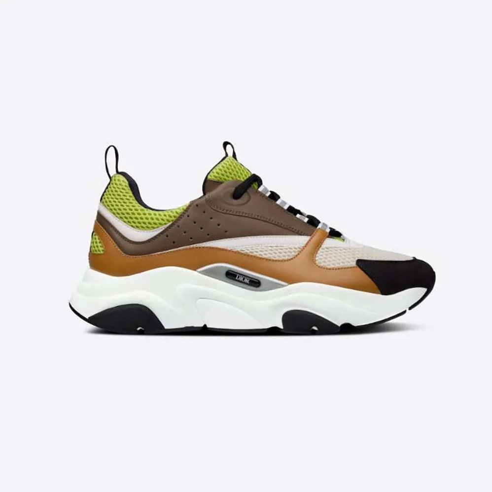 Dior B22 Sneaker Green and White Technical Mesh with Ebony and Camel Smooth Calfskin for Men Dior B22 Sneaker Green and White Technical Mesh with Ebony and Camel Smooth Calfskin for Men