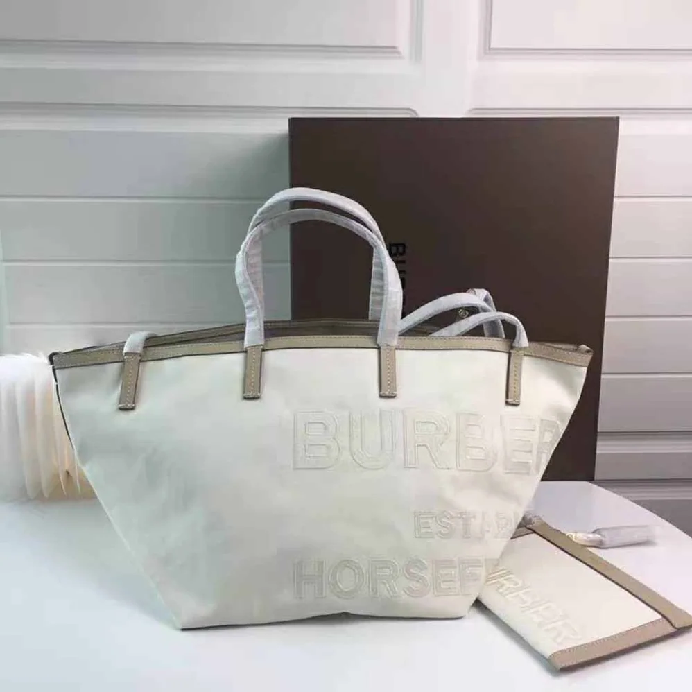 Burberry Mini Horseferry Linen Cotton Canvas Beach Tote for Women in Beige