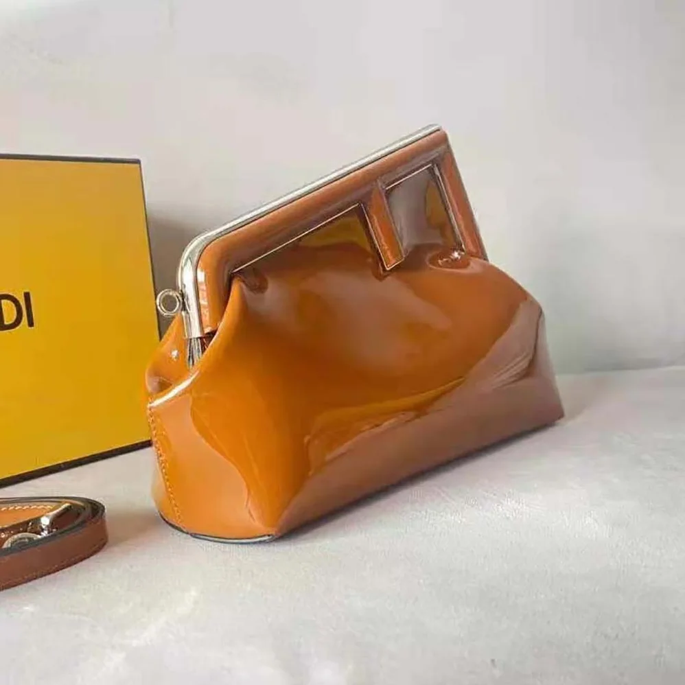 Fendi First Midi Brown Patent Leather Bag for Women