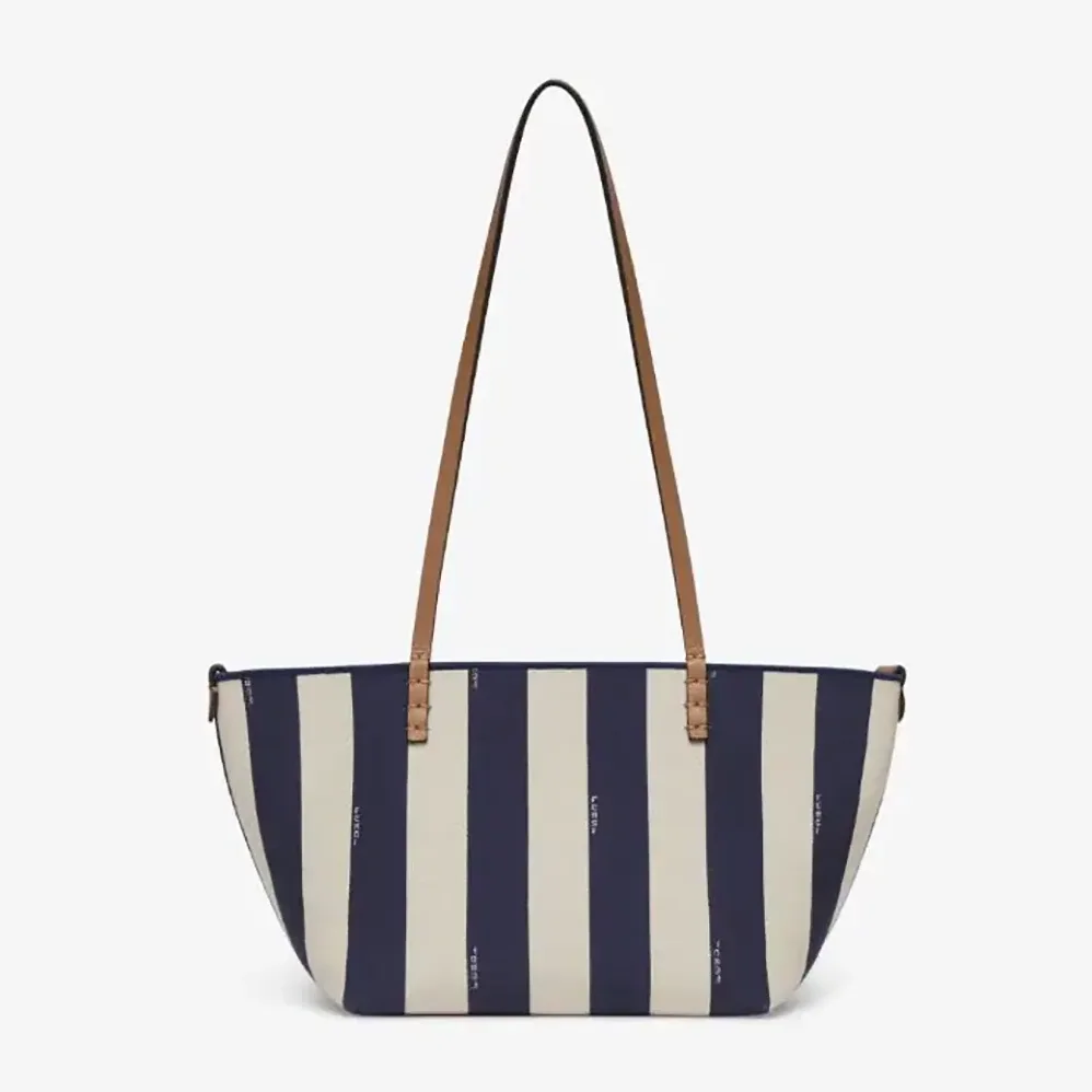 Fendi Small Roll Reversible Shopper in Pequin Striped and Midnight Blue FF Fabric for Women Fendi Small Roll Reversible Shopper in Pequin Striped and Midnight Blue FF Fabric for Women