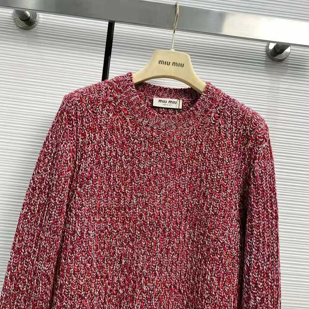 Miu Miu Wool and Cashmere Sweater with Knit Logo Patch for Women in Pink