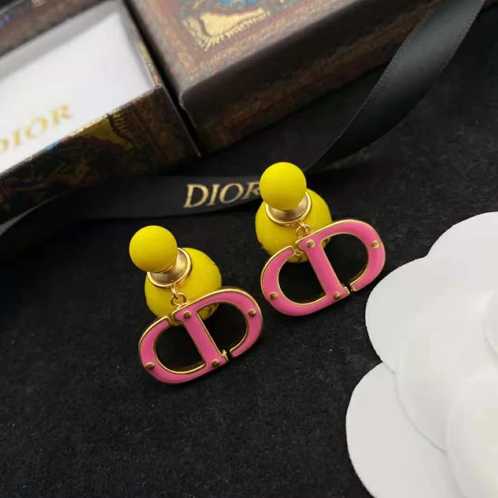 Dior Tribales Earring Gold-Finish Metal with Fluorescent Yellow Lacquer for Women Dior Tribales Earring Gold-Finish Metal with Fluorescent Yellow Lacquer for Women