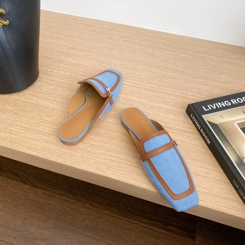 Hermes Groupie Mules Blue