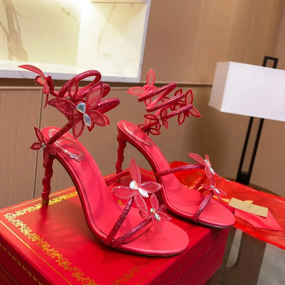 Rene Caovilla Margot Red Powder Butterfly Sandal 105 for Women Rene Caovilla Margot Red Powder Butterfly Sandal 105 for Women