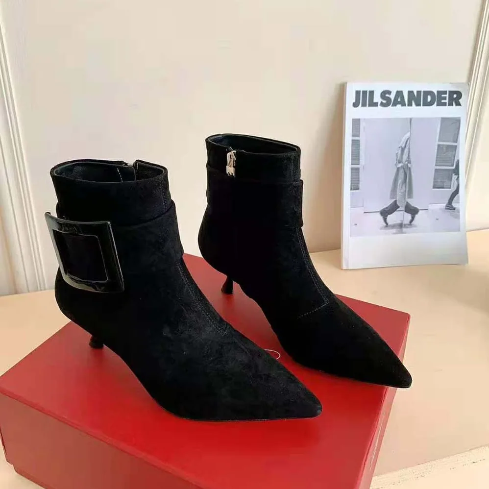 Roger Vivier Pointy Covered Buckle Ankle Boots in Suede for Women