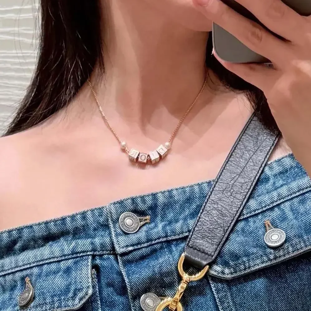 Dior D-Dice Necklace Gold-Finish Metal with Pale Pink Lacquer and White Resin Pearls for Women