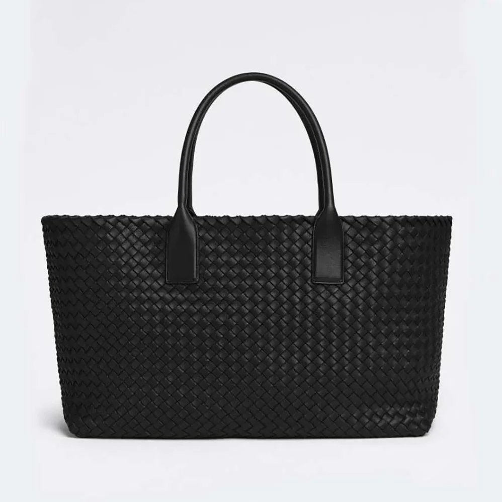 Bottega Veneta Medium Cabat Leather Tote Bag with Detachable Strap for Women in Black