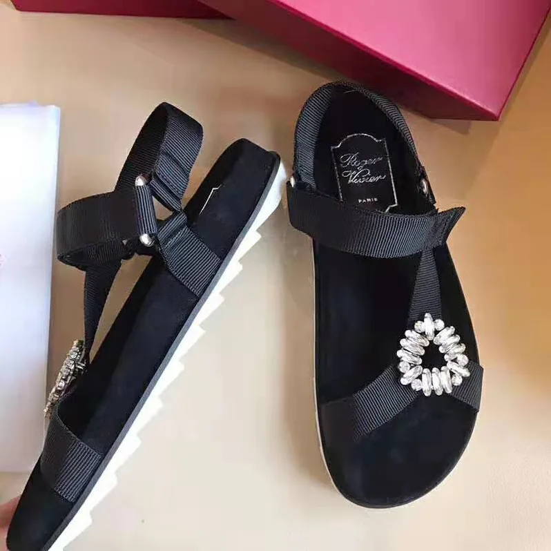 Roger Vivier Trekky Viv' Sandals Gros Grain Panels for Women in Black