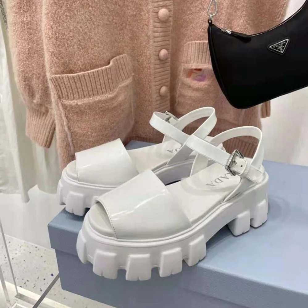 Prada Monolith Brushed Leather Sandals in 55mm Heel for Women in White