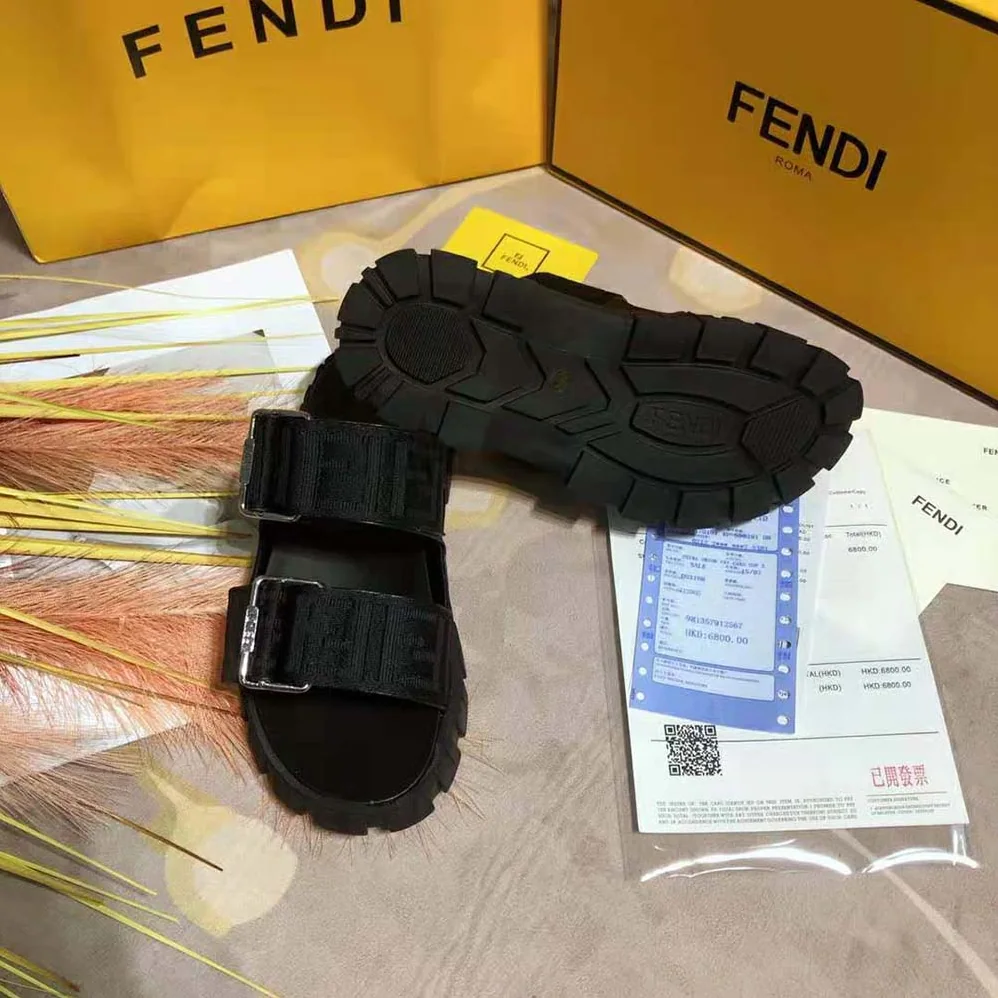 Fendi Sandals Black Fabric Sandals for Women