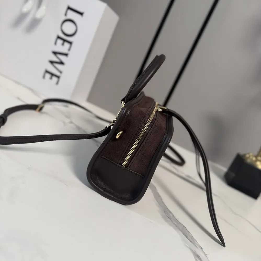 Loewe Mini Amazona 180 Bag in Suede for Women in Dark Chestnut Loewe Mini Amazona 180 Bag in Suede for Women in Dark Chestnut