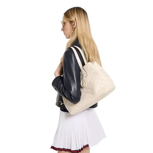 Gucci Marmont Medium Tote Bag in Ivory Tonal Enameled Hardware