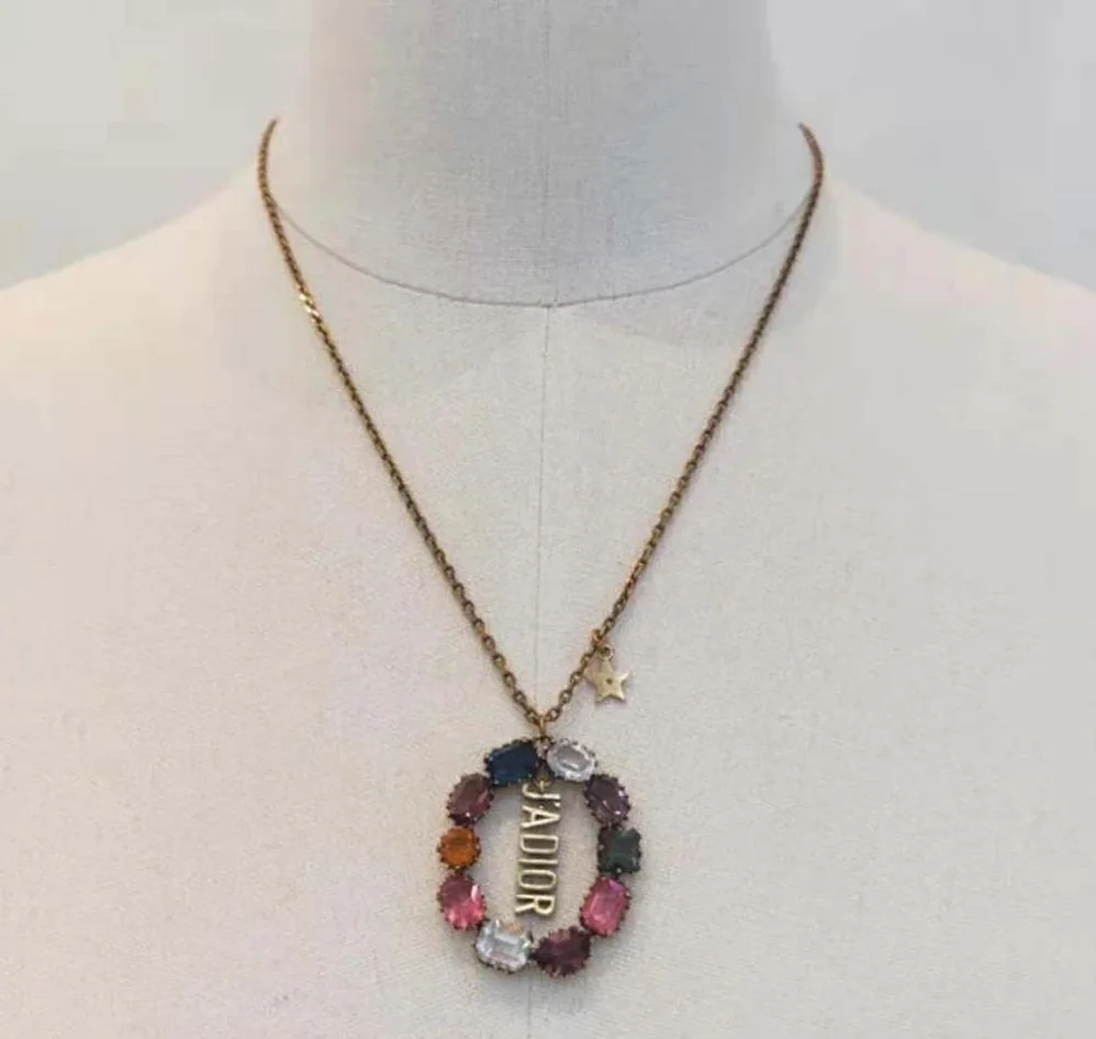 Dior J adior Necklace Antique Gold-Finish Metal and Multicolor Crystals for Women