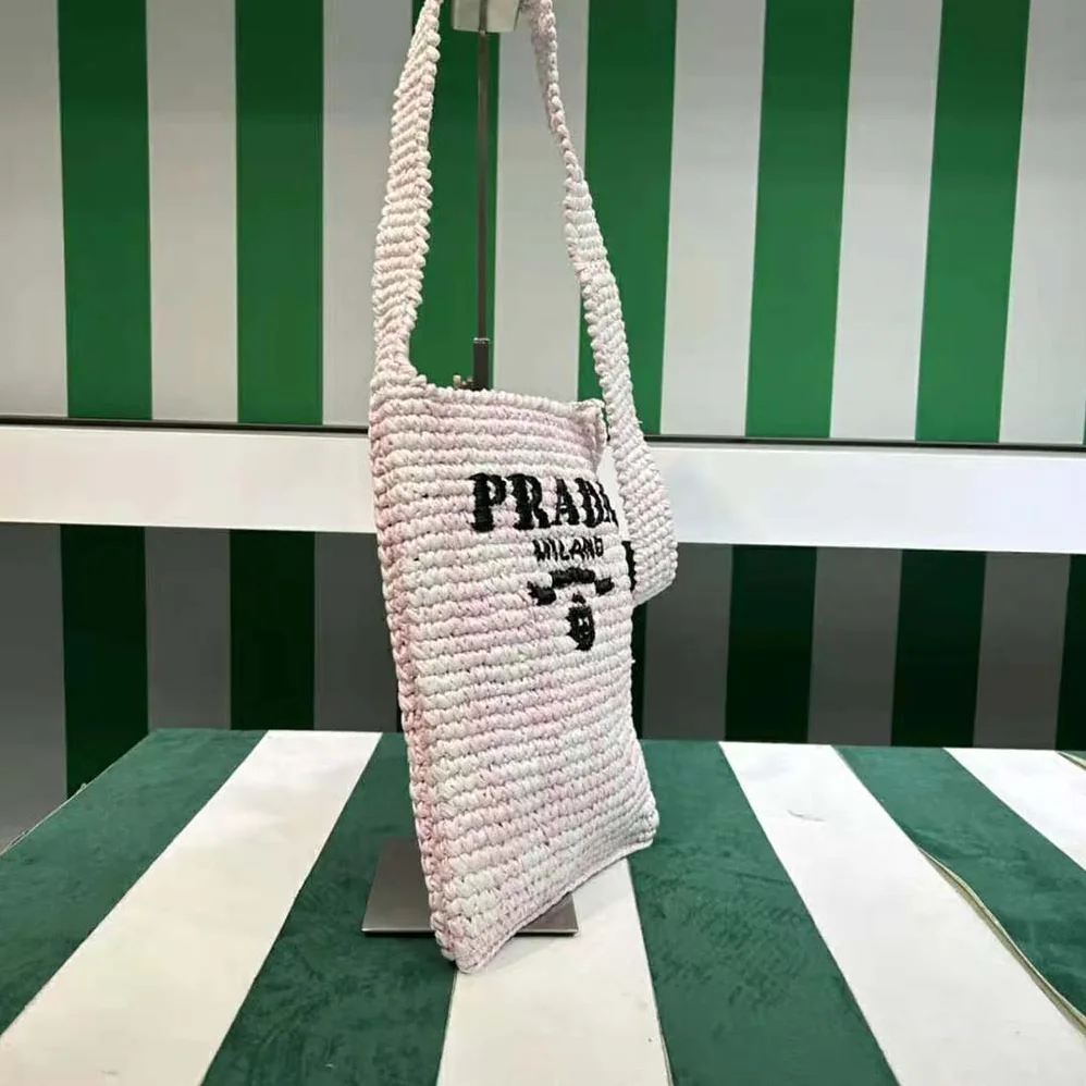 Prada Crochet Bag with Embroidered Lettering Logo for Women in Pink