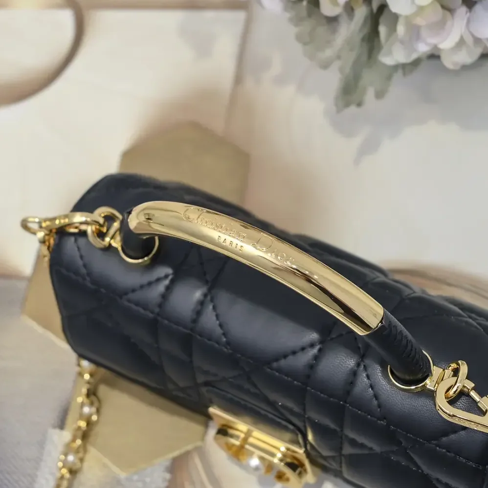 Dior Mini Dior Ange Bag Black Macrocannage Calfskin for Women