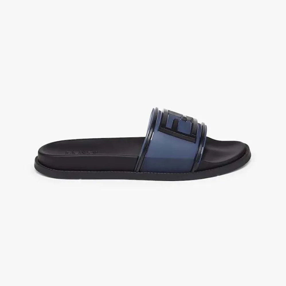 Fendi Baguette Slides Blue Rubber Slides for Men Fendi Baguette Slides Blue Rubber Slides for Men