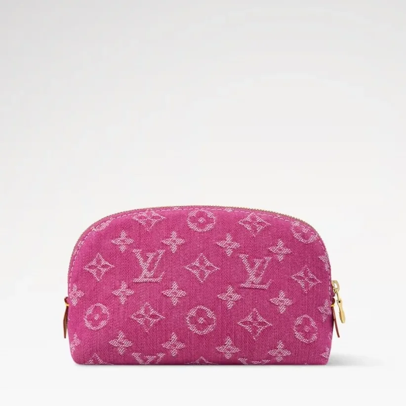 Louis Vuitton Pochette Cosmetique PM Pouch in Fuschia Denim Gold Hardware