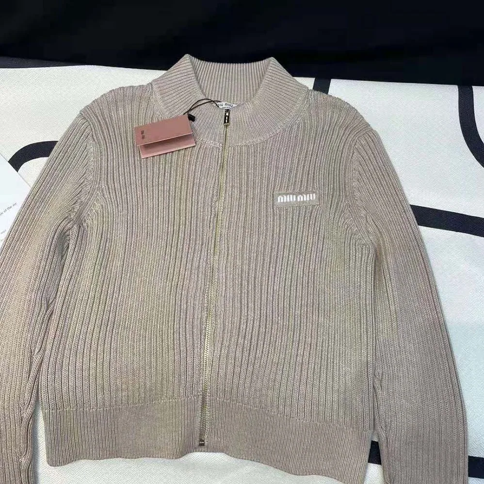 Miu Miu Wool Knit Cardigan with Knit Logo Patch for Women