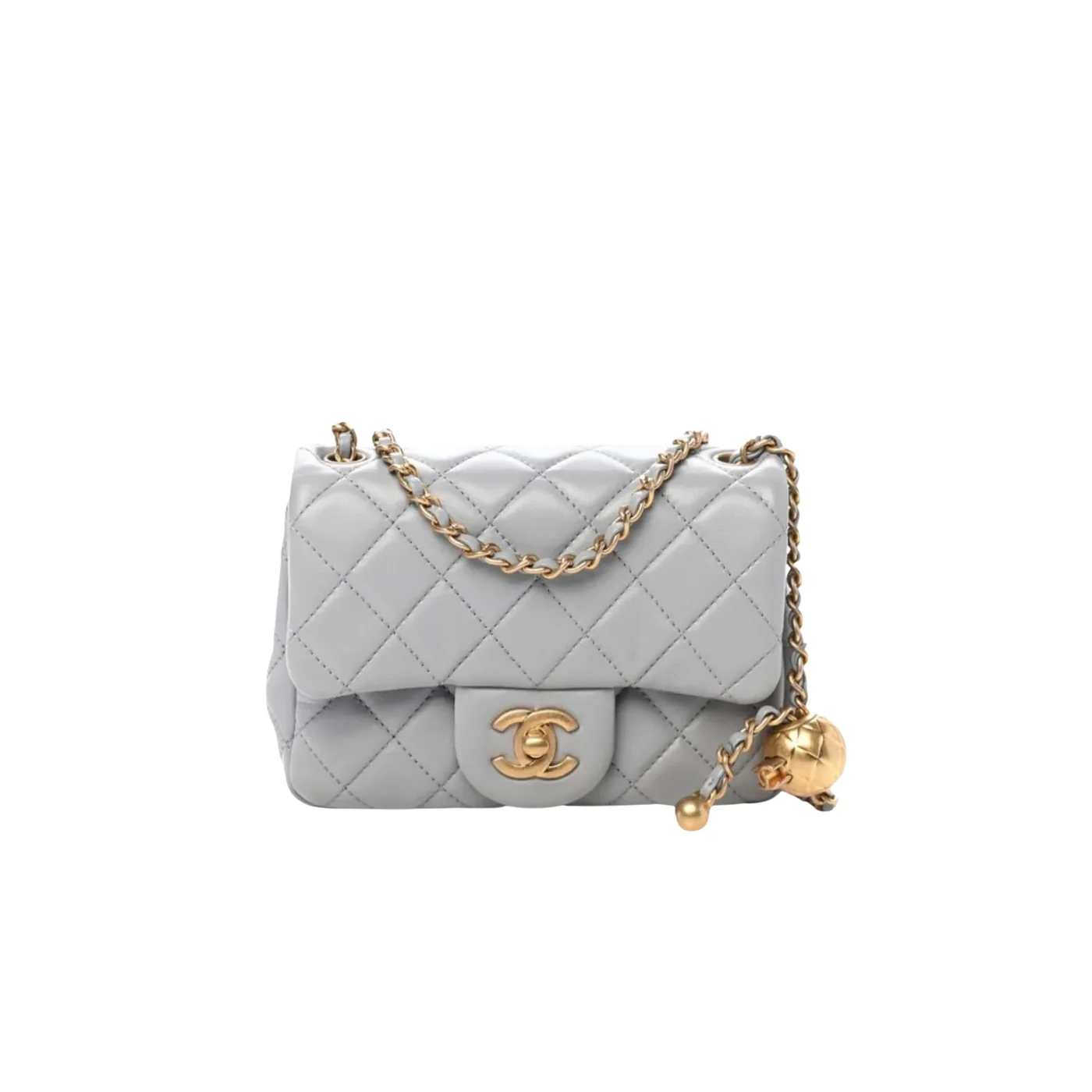 Chanel Classic Flap Bag With Charm Chain Mini Crossbody in Grey Gold Hardware