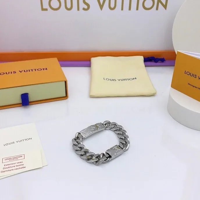 Louis Vuitton Monogram Chain Bracelet Silver Tone Louis Vuitton Monogram Chain Bracelet Silver Tone