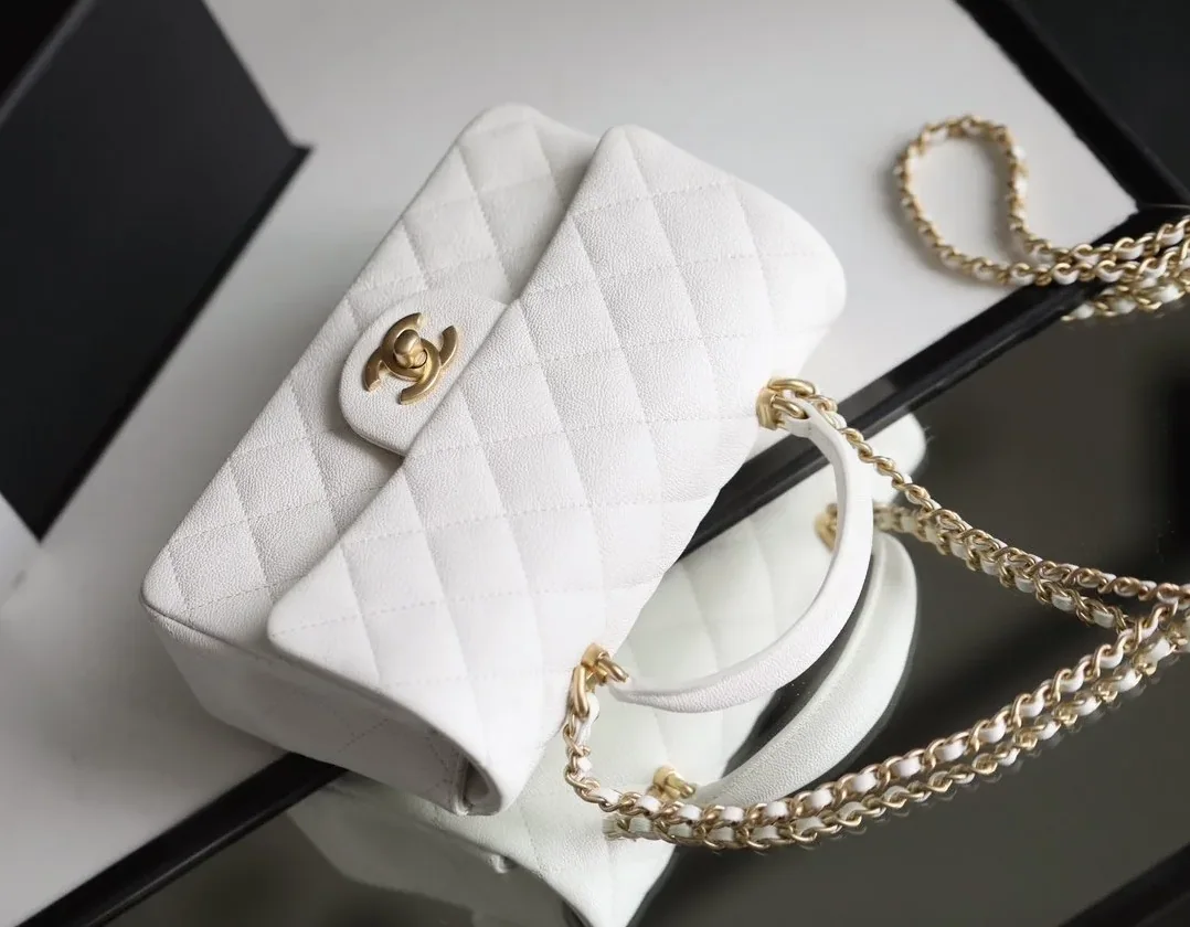Chanel Flap Bag Mini Crossbody in White Gold Hardware Chanel Flap Bag Mini Crossbody in White Gold Hardware