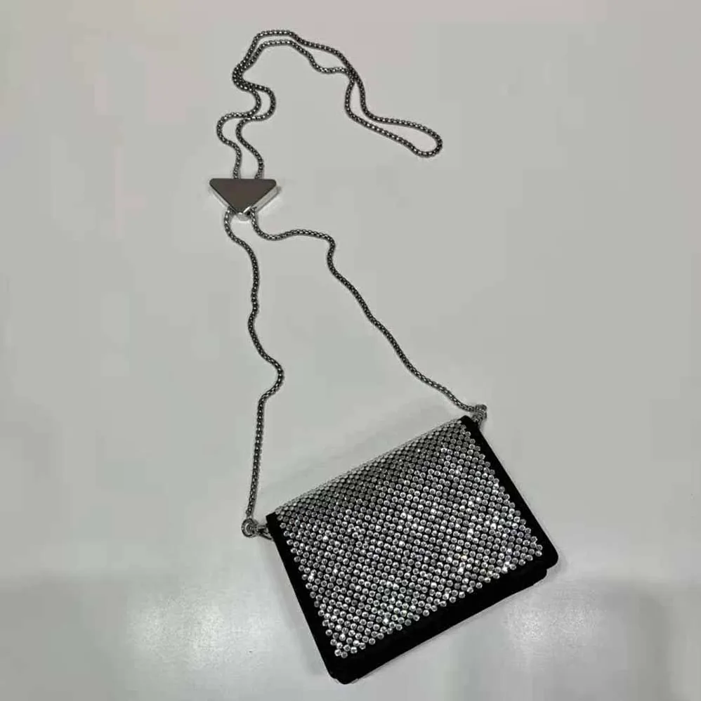 Prada Crystal-Studded Card Holder with Shoulder Strap for Women in Black