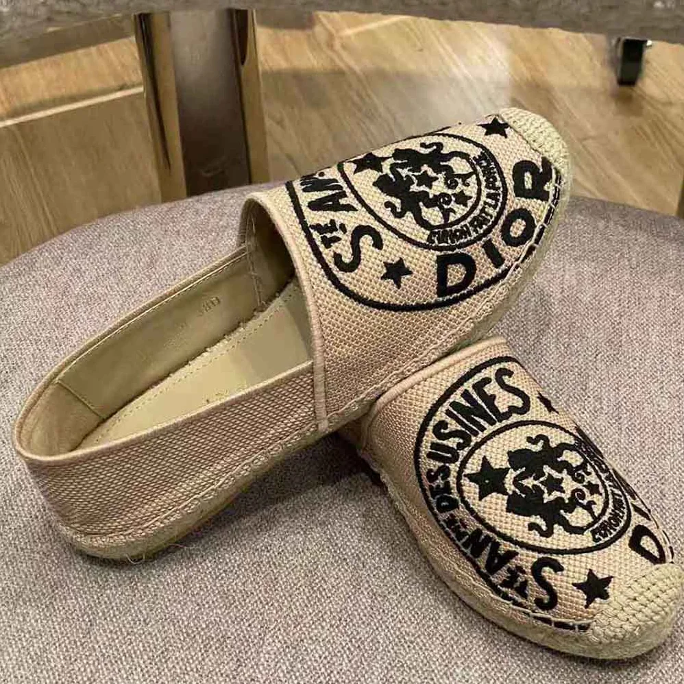Dior Granville Espadrille Beige Jute Canvas Embroidered with Dior Union Motif for Women Dior Granville Espadrille Beige Jute Canvas Embroidered with Dior Union Motif for Women