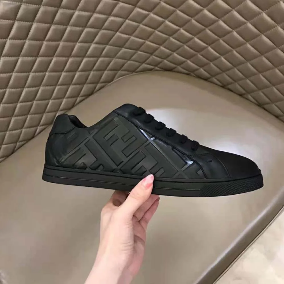 Fendi Black Nappa Leather Low-Tops with 3D Macro FF Motif for Men Fendi Black Nappa Leather Low-Tops with 3D Macro FF Motif for Men