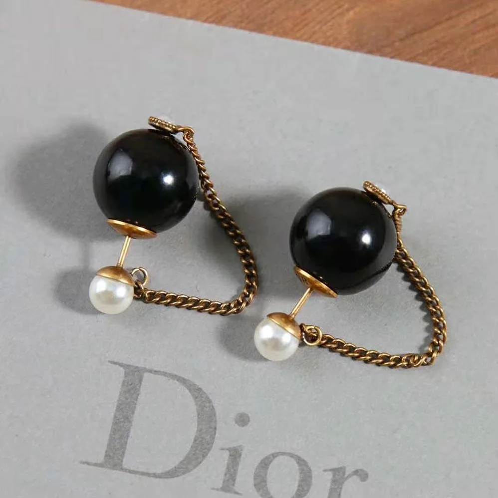 Dior Tribales Earrings Bronze-Finish Metal with White and Black Resin Pearls for Women Dior Tribales Earrings Bronze-Finish Metal with White and Black Resin Pearls for Women