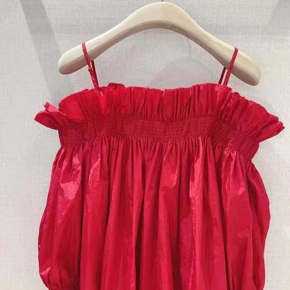 Dior Off-the-Shoulder Smocked Top Scarlet Red Silk Taffeta for Women