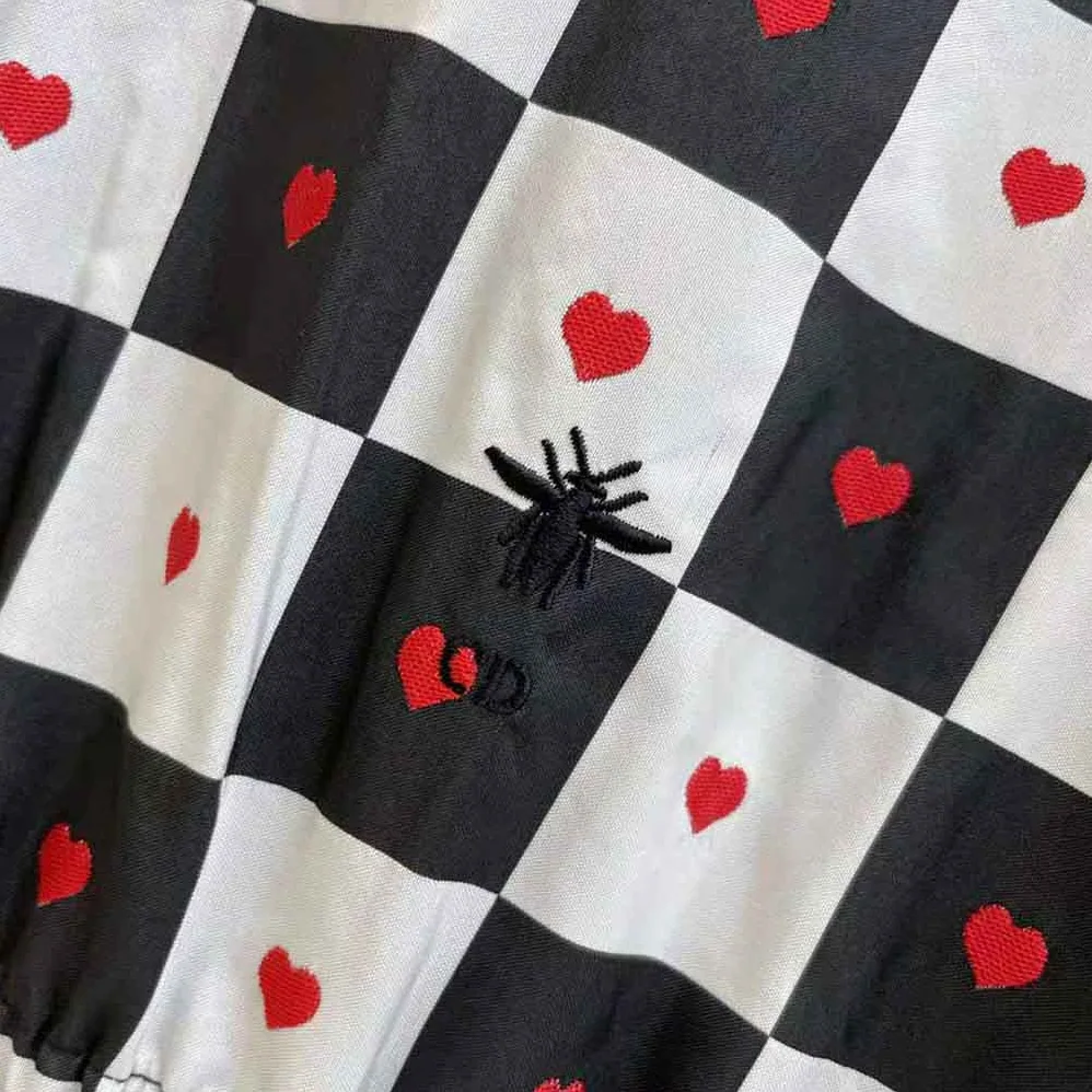 Dior Dioramour Hooded Short Dress Black White and Red D-Chess Heart Technical Taffeta Jacquard for Women Dior Dioramour Hooded Short Dress Black White and Red D-Chess Heart Technical Taffeta Jacquard for Women