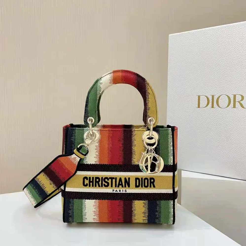 Dior Medium Lady D-lite Bag Multicolor D for Women in Stripes Embroidery Dior Medium Lady D-lite Bag Multicolor D for Women in Stripes Embroidery