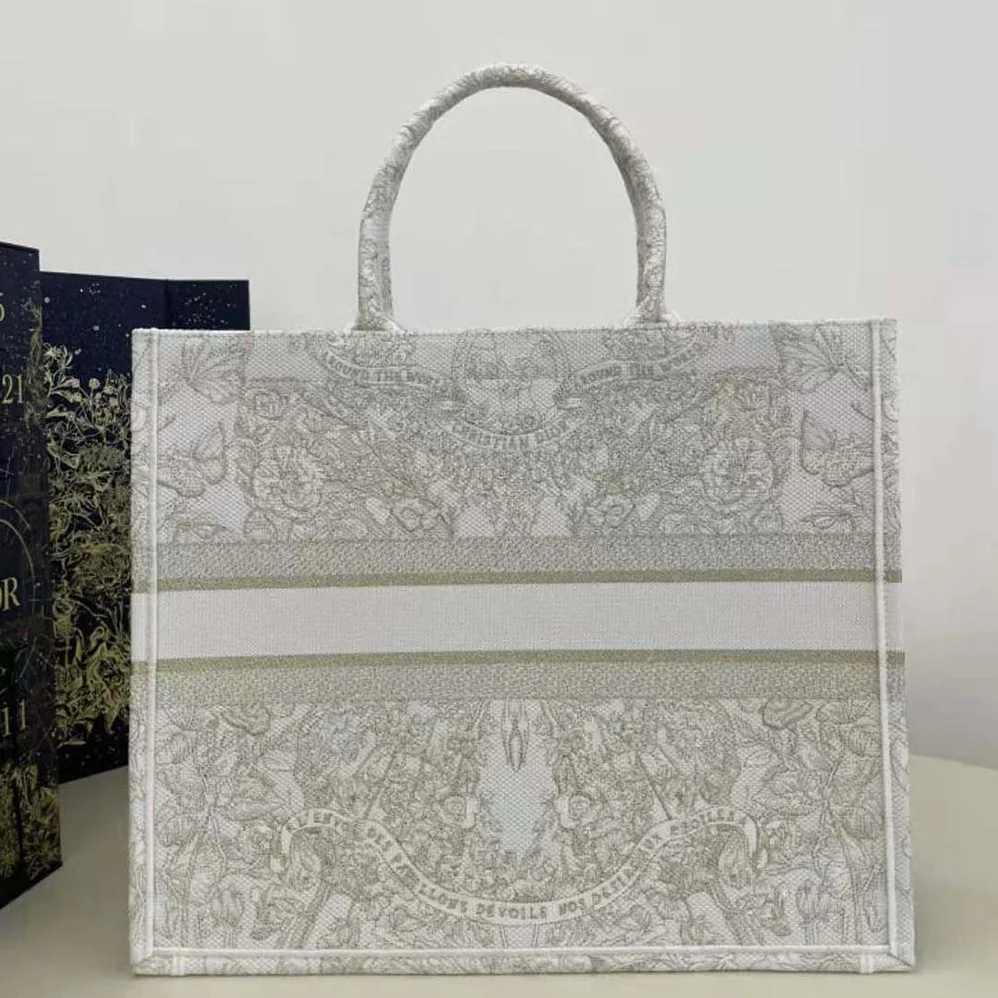 Dior Large Dior Book Tote Gold-Tone and White Butterfly Around The World Embroidery for Women Dior Large Dior Book Tote Gold-Tone and White Butterfly Around The World Embroidery for Women