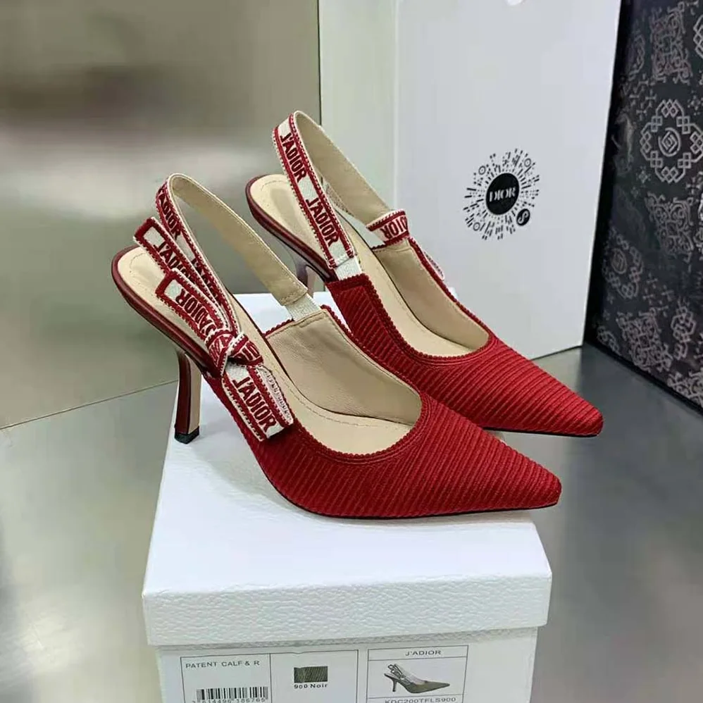 Dior J'Adior Slingback Pump Cherry Red Embroidered Cotton for Women