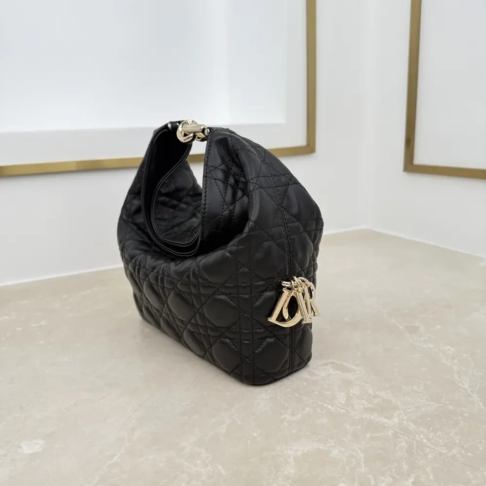 Dior Small Dior Toujours Hobo Bag Black Cannage Lambskin for Women