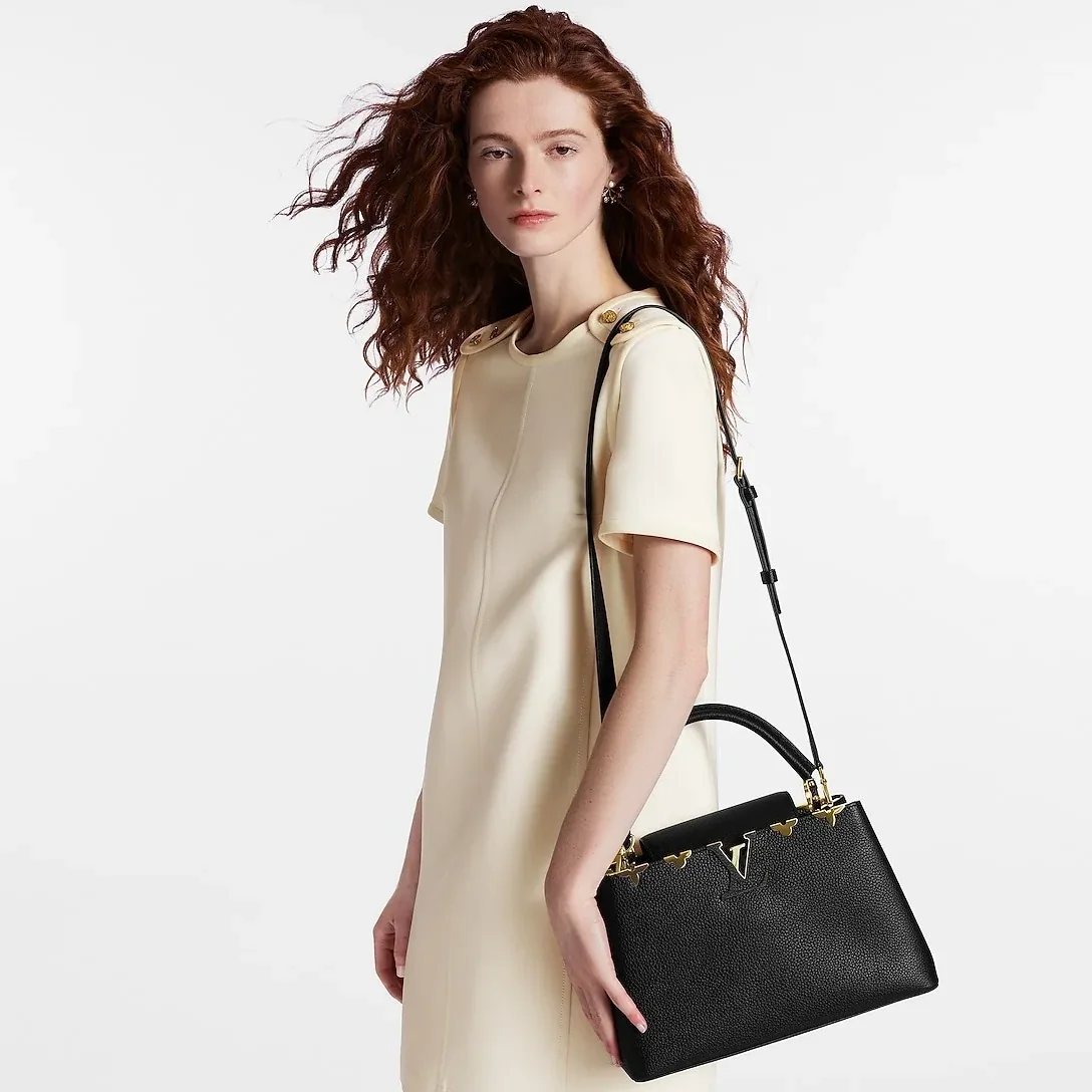 Louis Vuitton Capucines MM Top Handle Bag in Black Gold Hardware